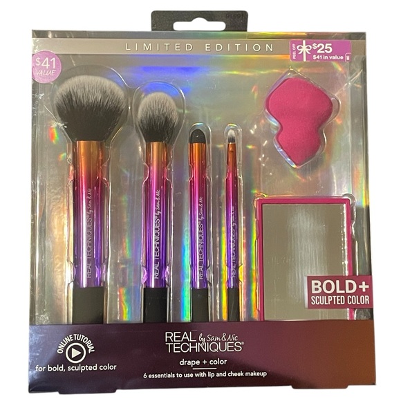 Limited Edition 6 Piece Brush Set By Sam & Nic New in Box 4 Brush Sponge Mirror - Picture 4 of 13